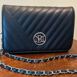 Badgley Mischka  Vegan Quilted Small Crossbody bag  Silvertone braided chain